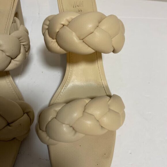 H&M Beige Braided Double Strap Women's Heeled Mules Size 39 - Picture 3 of 8